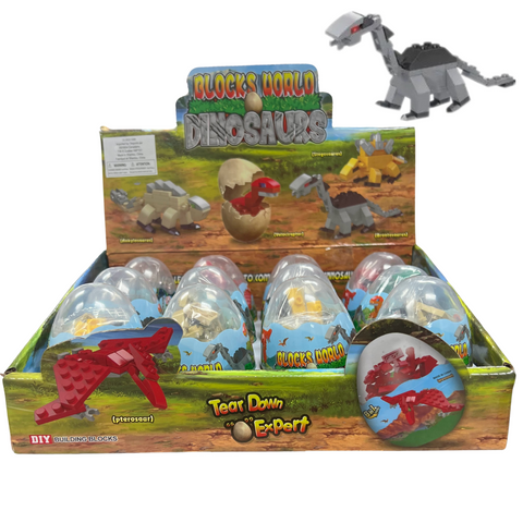 small building blocks that come contained in a small egg style and each one builds a different dinosaur