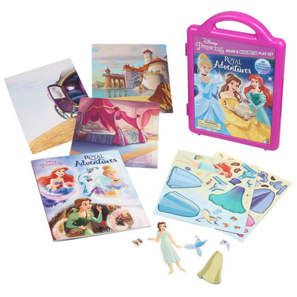 Disney Princess Royal Adventures book and activity set with books, stickers, and figures on a white background