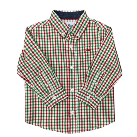 Green and red plaid long sleeve dress shirt
