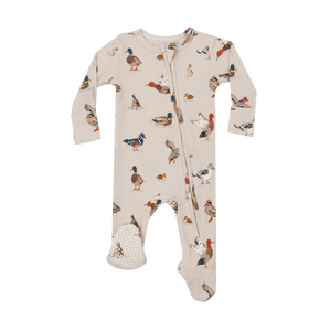 cream two way zipper footie with mallard ducks