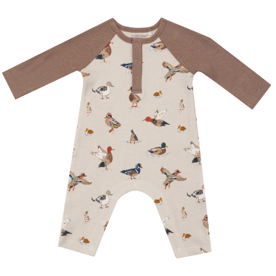 brown daywear romper with different mallard ducks