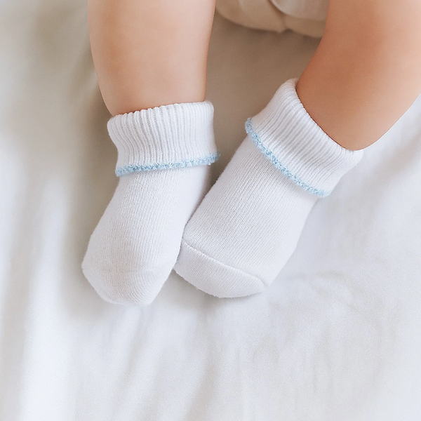 Essentials White Socks with Blue Picot Trim