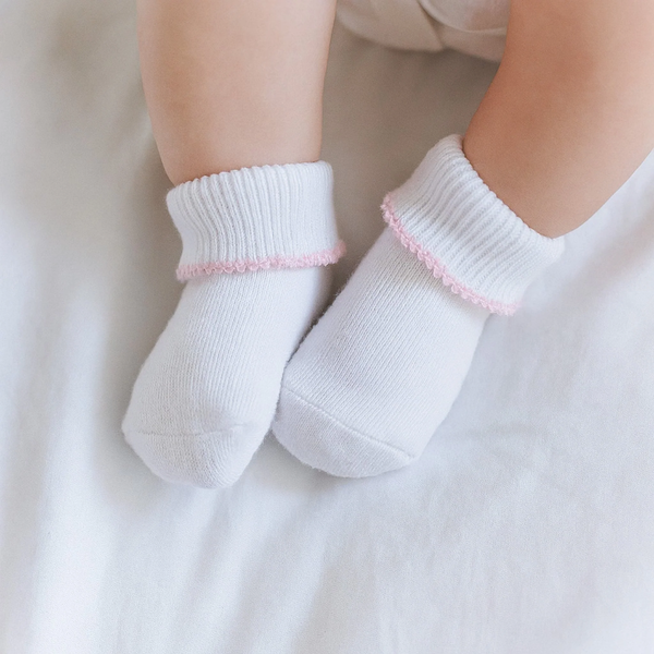 Essentials White Socks with Pink Picot Trim