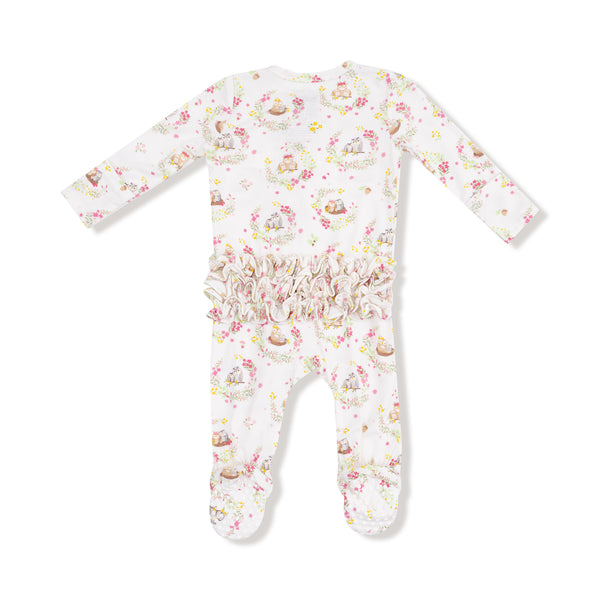 Floral Owl Families - Ruffle Zipper Footie