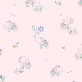 pink background with elephants and flowers