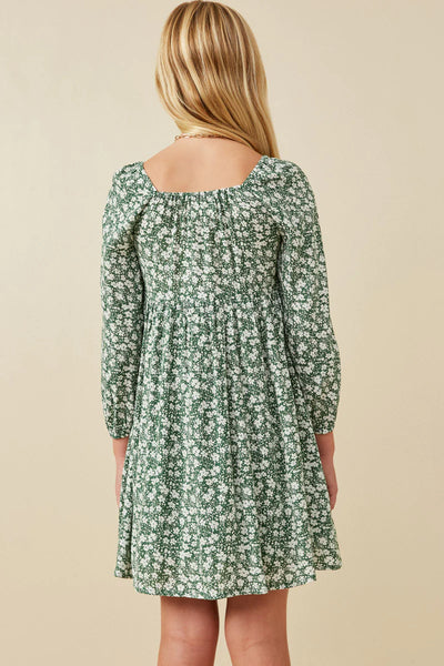 Green Ditsy Floral Bow Front Dress