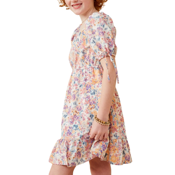 Floral Cinch Waist Smocked Dress
