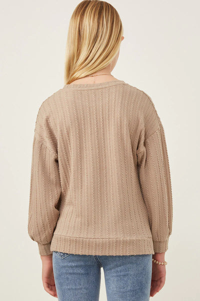 Tween Cable Knit Taupe Top