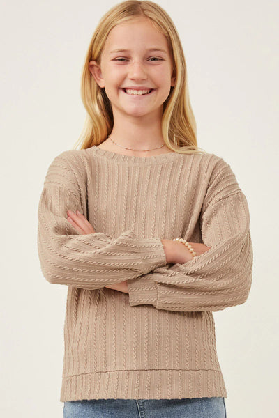 Tween Cable Knit Taupe Top