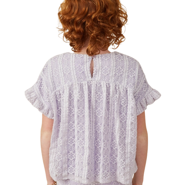 Purple Ruffle Floral Lace Top