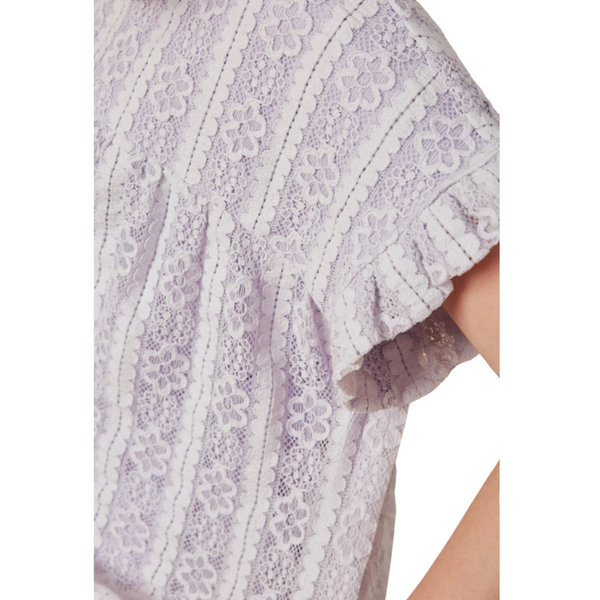 Purple Ruffle Floral Lace Top