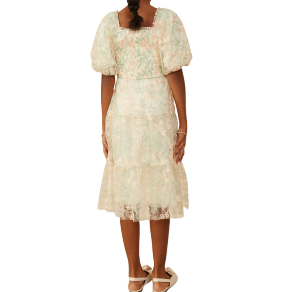 Smocked Floral Mesh Laced Dress