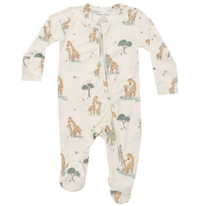 cream footie with giraffe print