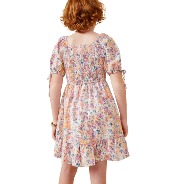 Floral Cinch Waist Smocked Dress
