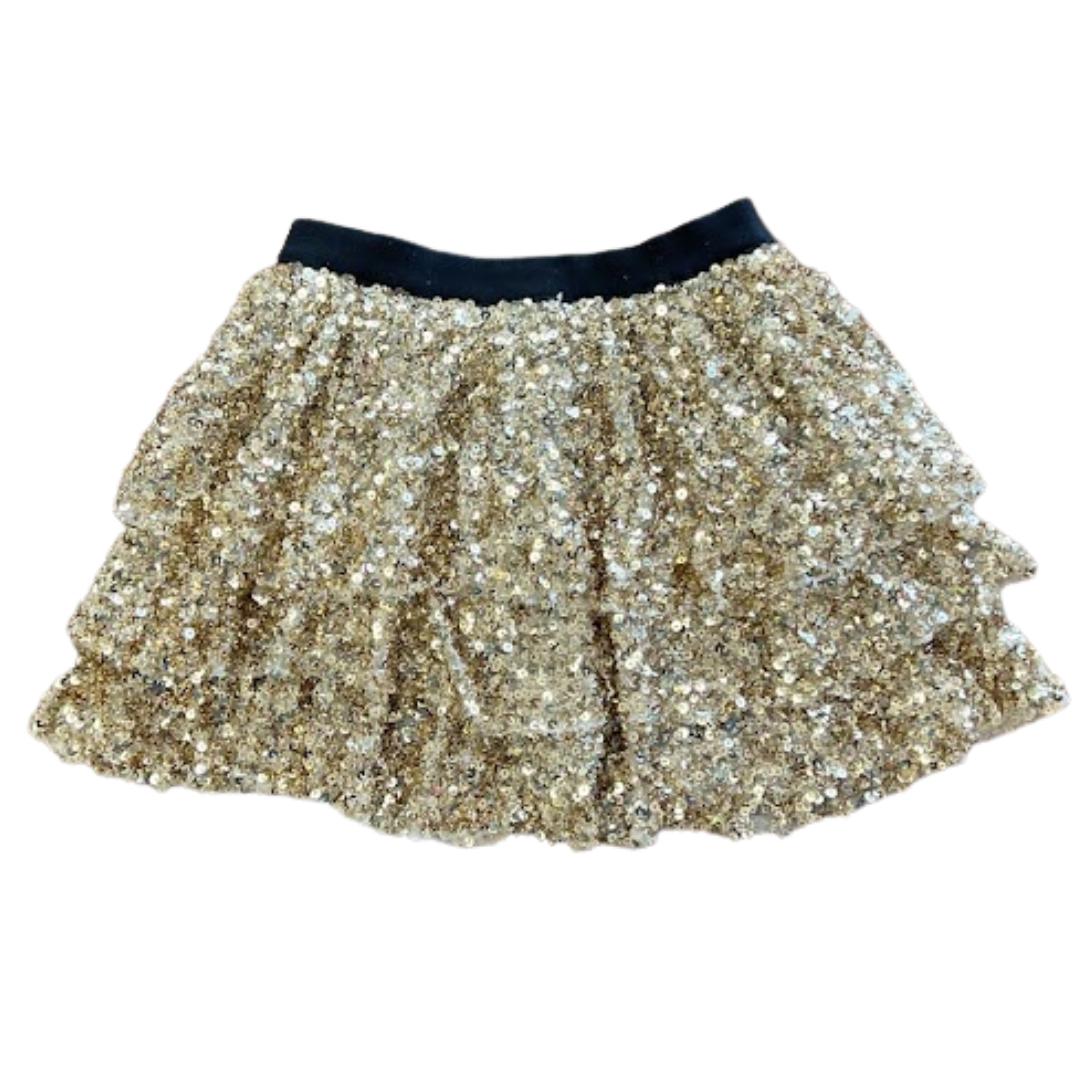 gold  sequin layered skort with black elastic waistband
