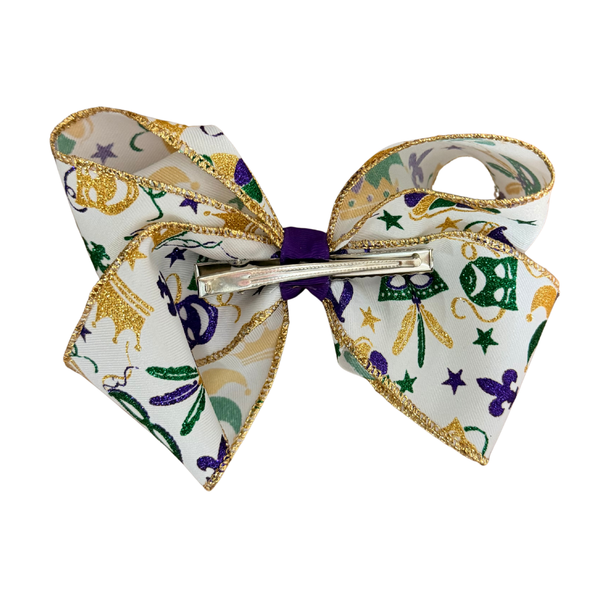 XL Gold Trim Glitter Mardi Gras Bow