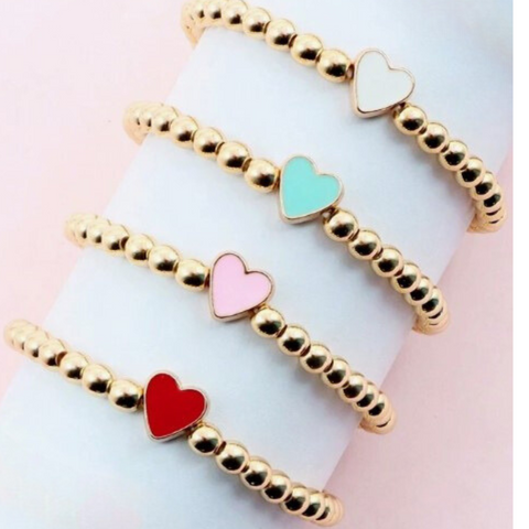 Gold Bead and Heart Stretch Bracelet
