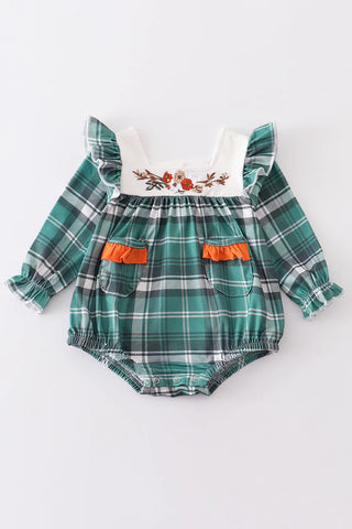 Green Plaid Romper with Pockets