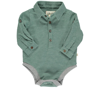 green long sleeve button down polo onesie