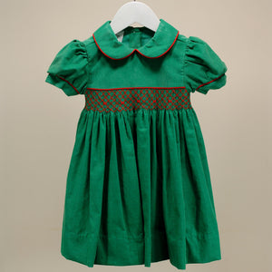 Green and red smocked dress