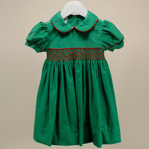 Green and red smocked dress