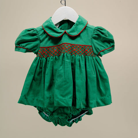 Green and red smocked bloomer set