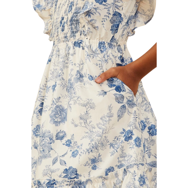 Antique Floral Smock and Ruffle Dress