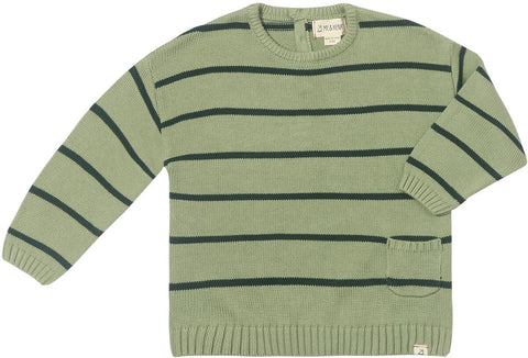 green sweater with dark green stripes