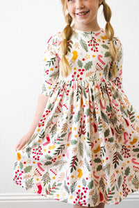 Holly Jolly Christmas 3/4 Sleeve Pocket Twirl Dress
