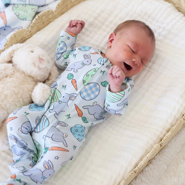 Hoppy Spring Blue Zipper Footie