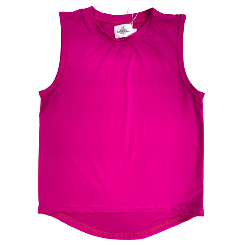 Hot pink sleeveless performance fabric high/low shirt for girls