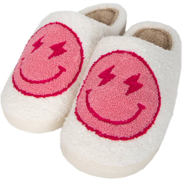 Slippers with hot pink smiley faces