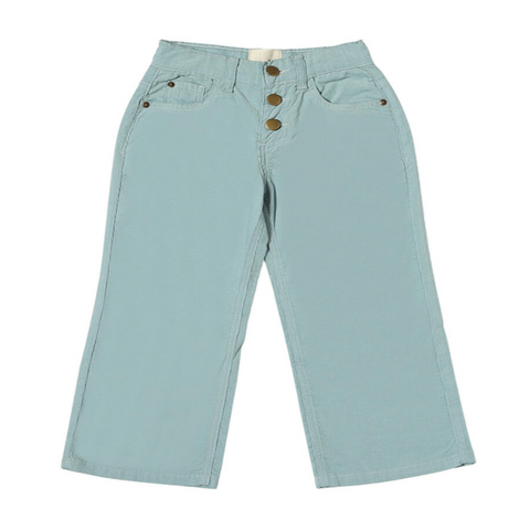 blue pants with three buttons 