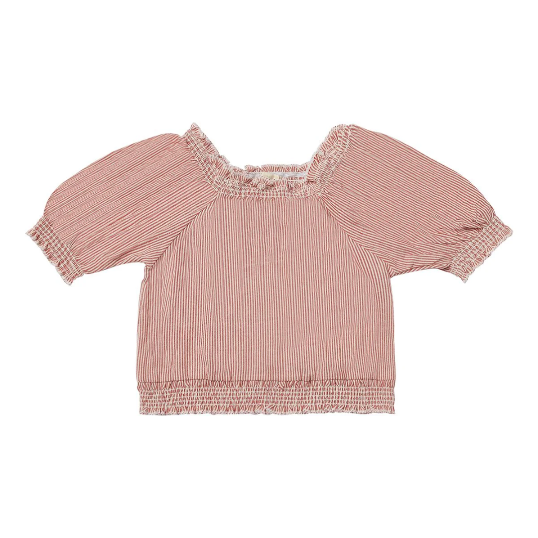 Julie Smocked Blouse – Red Stripe