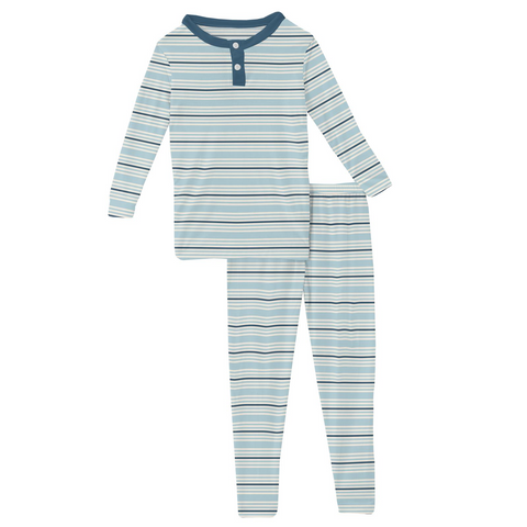 Long Sleeve Henley Pajama Set Jetsam Stripe