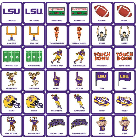 the different cards you can match in the LSU matching game