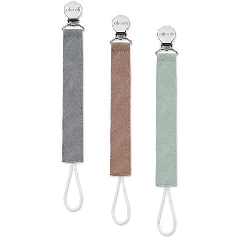 Ali & Oli Linen 3 Pack Pacifier Clips