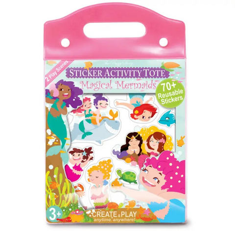 Magical Mermaids Sticker Activity Tote packaging with reusable mermaid stickers for kids