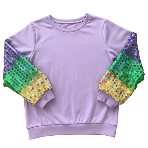 Mardi Gras Sequin Sleeve Sweatshirt Style Tee