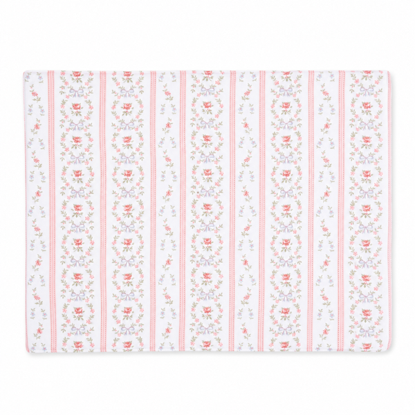 Vintage floral stripe baby swaddle blanket in soft pink tones, lightweight newborn blanket