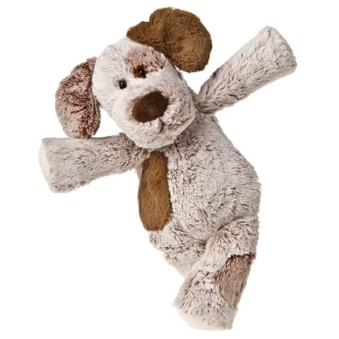 Plush Marshmallow Zoo Puppy toy with silvery-tan fur, floppy ears, and a slouchy, weighted body perfect for cuddling