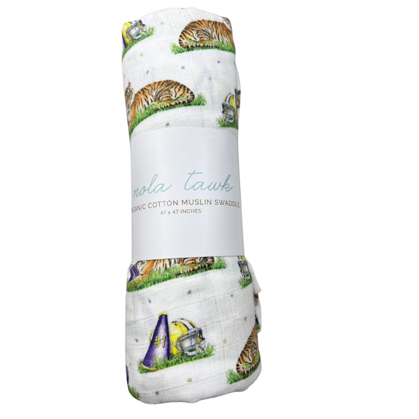 Mascot Mania in Louisiana Muslin Swaddle Blanket-LSU Inspired