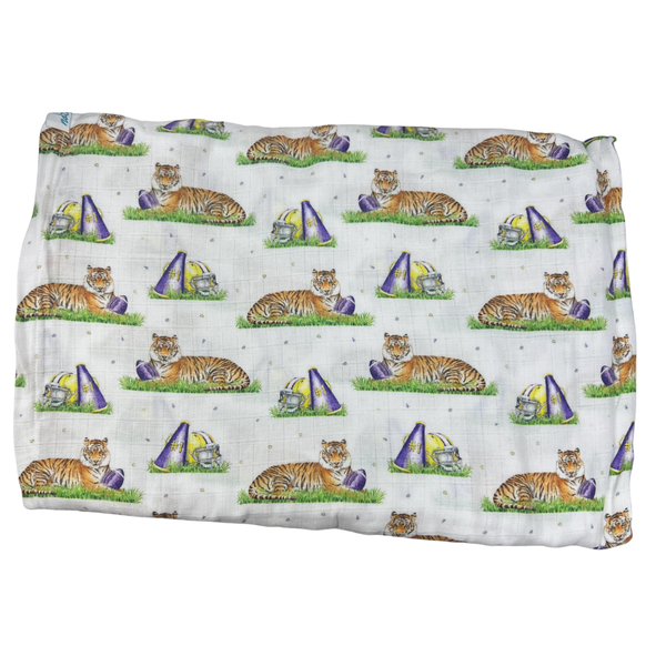 Mascot Mania in Louisiana Muslin Swaddle Blanket-LSU Inspired