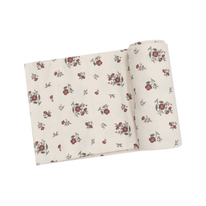 ivory swaddle blanket with red roses