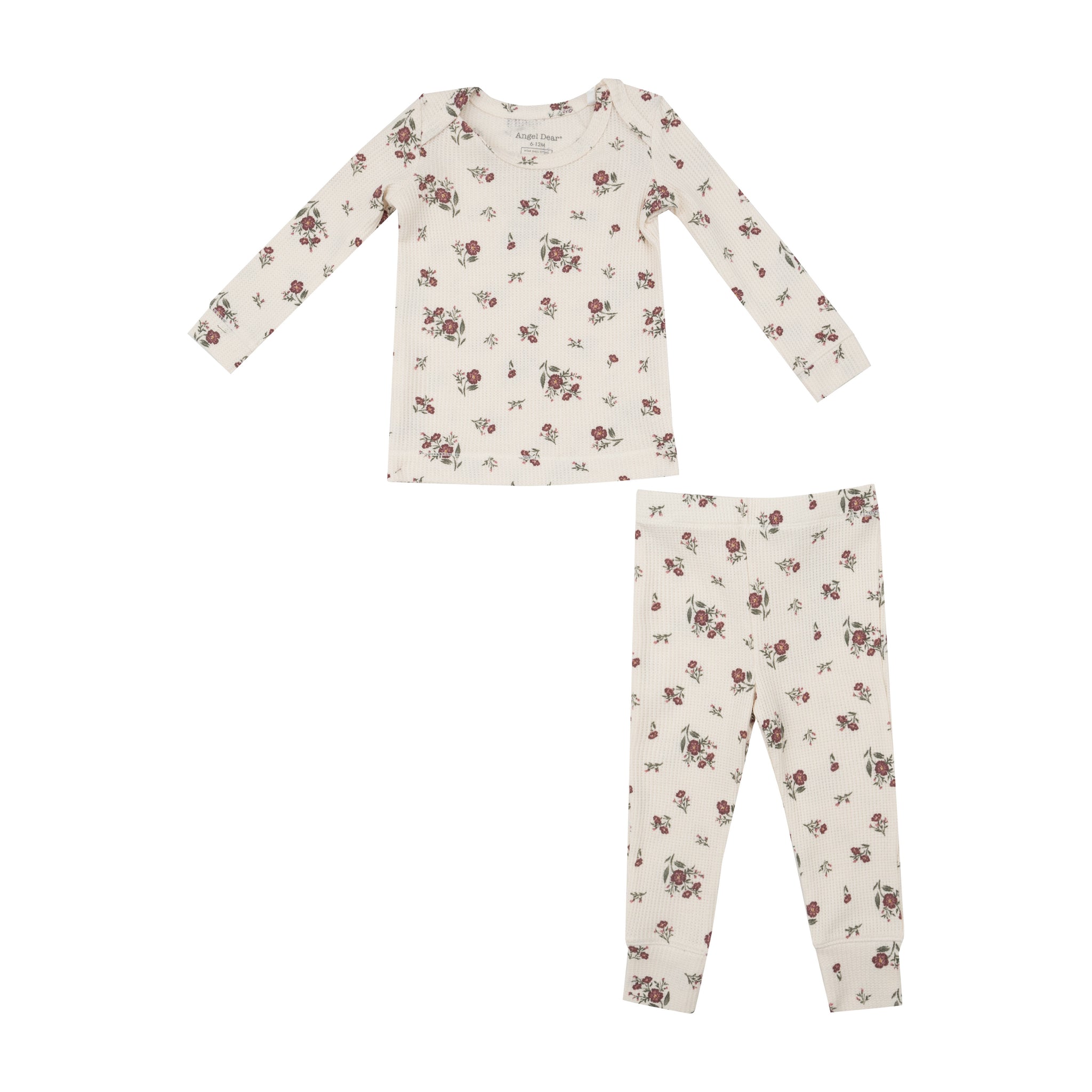 long sleeve two piece ivory loungewear set with red roses