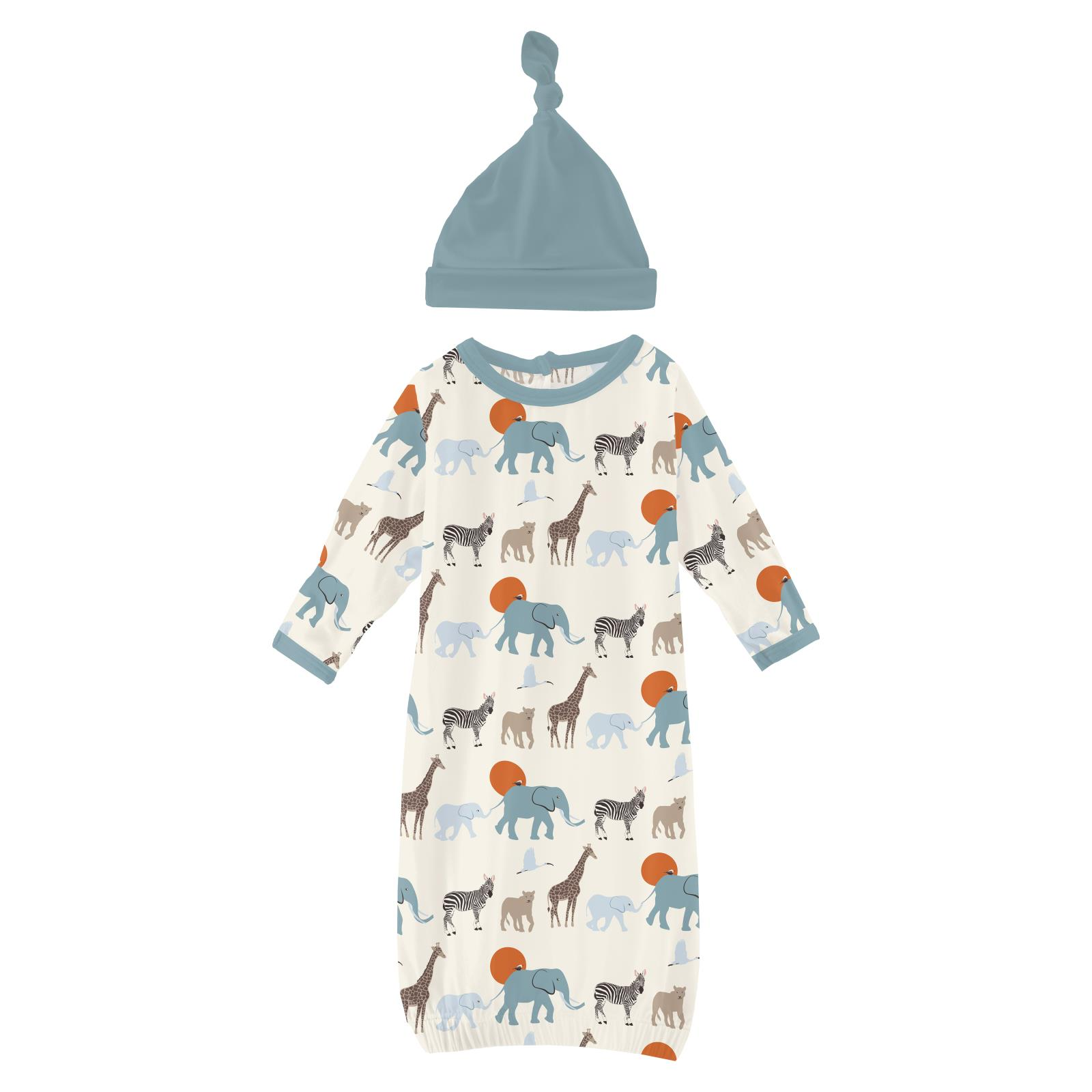 Natural Just So Animals Layette Gown and Single Knot Hat Set