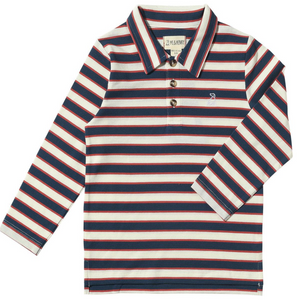 navy rust and cream striped long sleeve polo