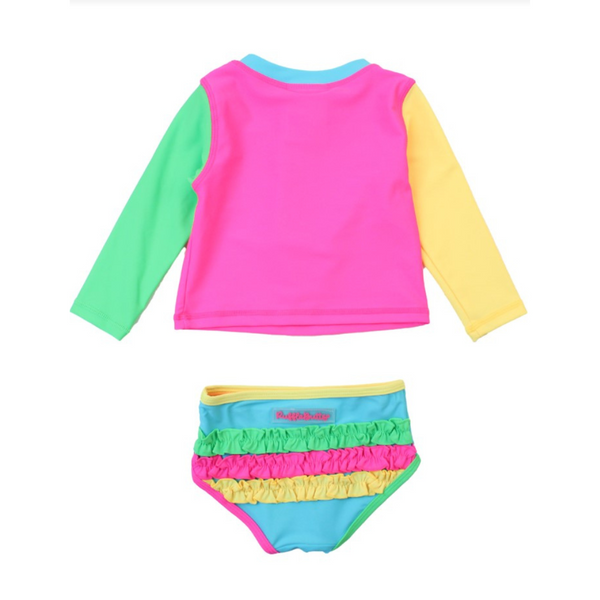 neon color block long sleeve rash guard with bottoms