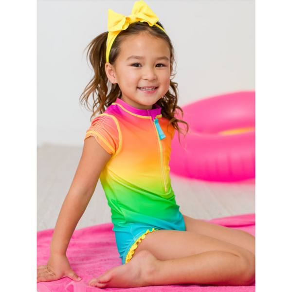 neon ombre short sleeve one piece rash guard