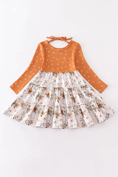 Orange Floral Print Girl Dress
